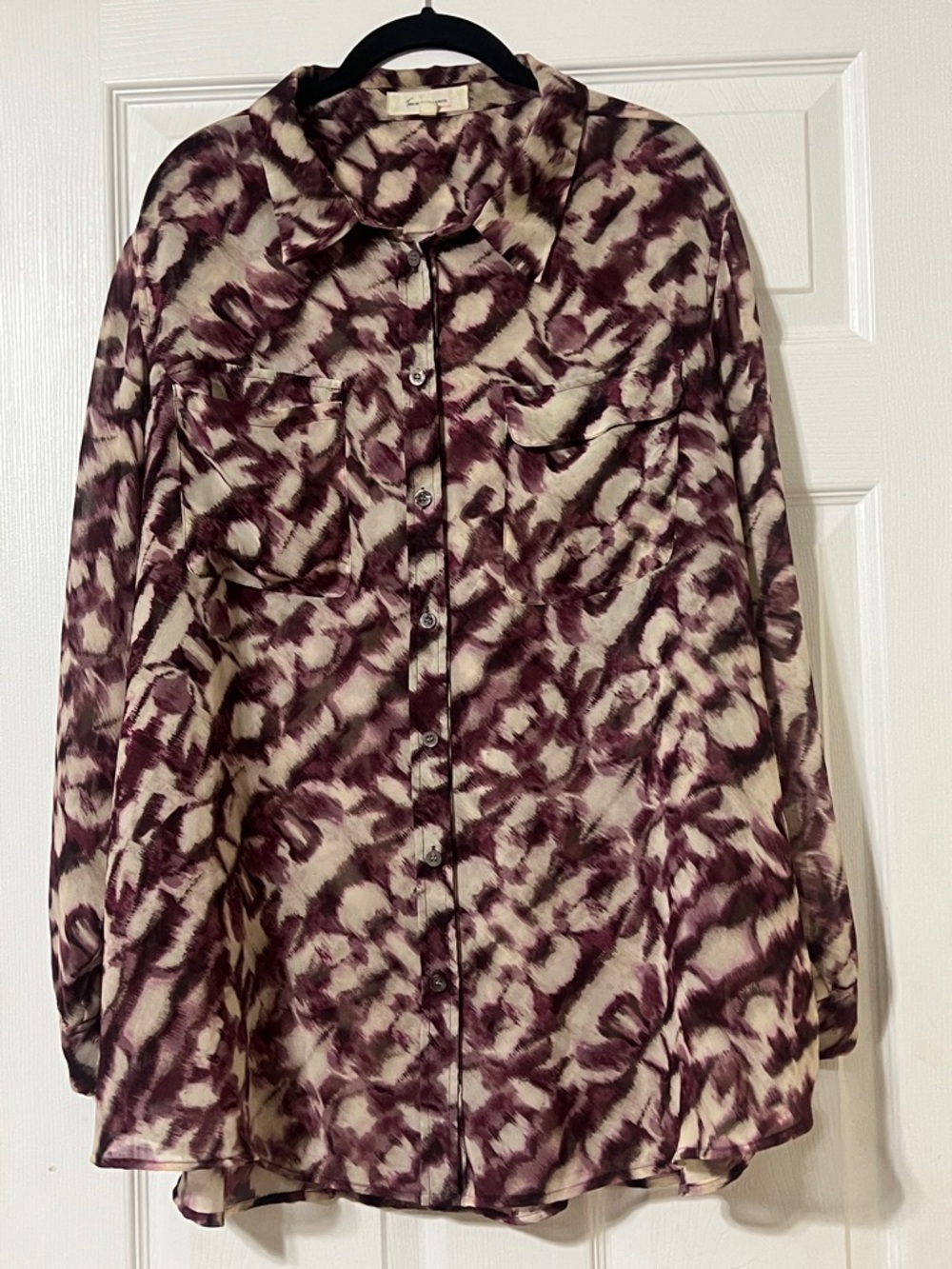 TWO by VINCE CAMITO Long Sleeve Sheer Button-Up Blouse - Purple/White
